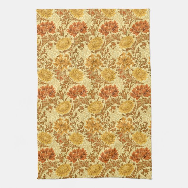 William Morris Chrysanthemums, Mustard Gold  Kitchen Towel (Vertical)