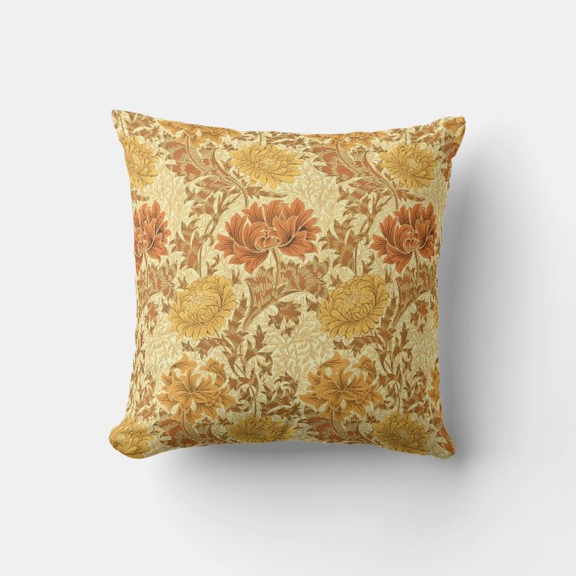 William Morris Chrysanthemums, Mustard Gold Throw Pillow (Front)