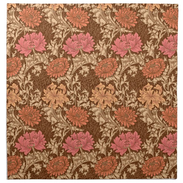 William Morris Chrysanthemums, Orange and Rust Napkin (Front)