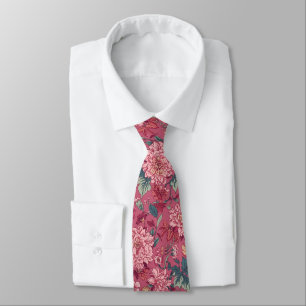 William Morris Chrysanthemums Pink Floral Neck Tie