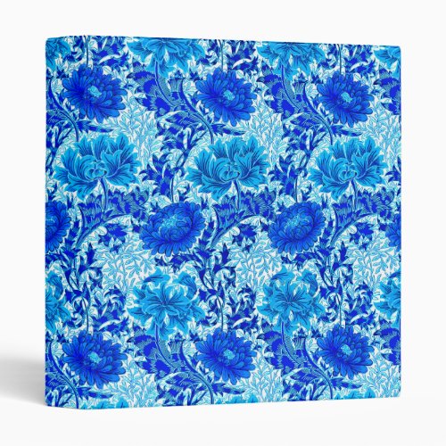 William Morris Chrysanthemums Shades of Denim Blue 3 Ring Binder