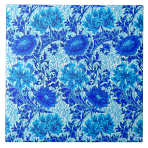 William Morris Chrysanthemums Shades of Denim Blue Ceramic Tile