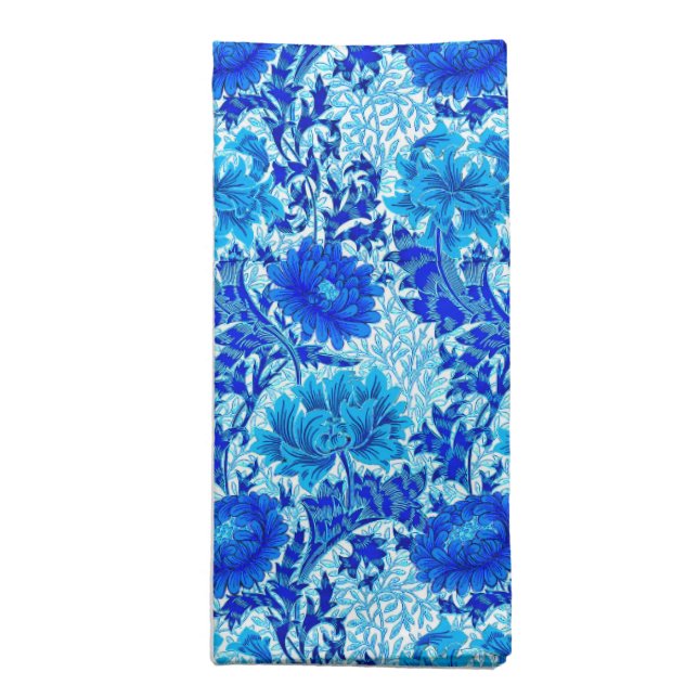 William Morris Chrysanthemums Shades of Denim Blue Cloth Napkin (Folded)