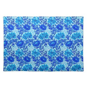 William Morris Chrysanthemums Shades of Denim Blue Cloth Placemat