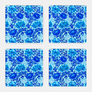 William Morris Chrysanthemums Shades of Denim Blue Coaster Set