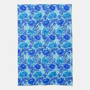 William Morris Chrysanthemums Shades of Denim Blue Kitchen Towel