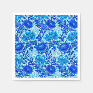 William Morris Chrysanthemums Shades of Denim Blue Napkins