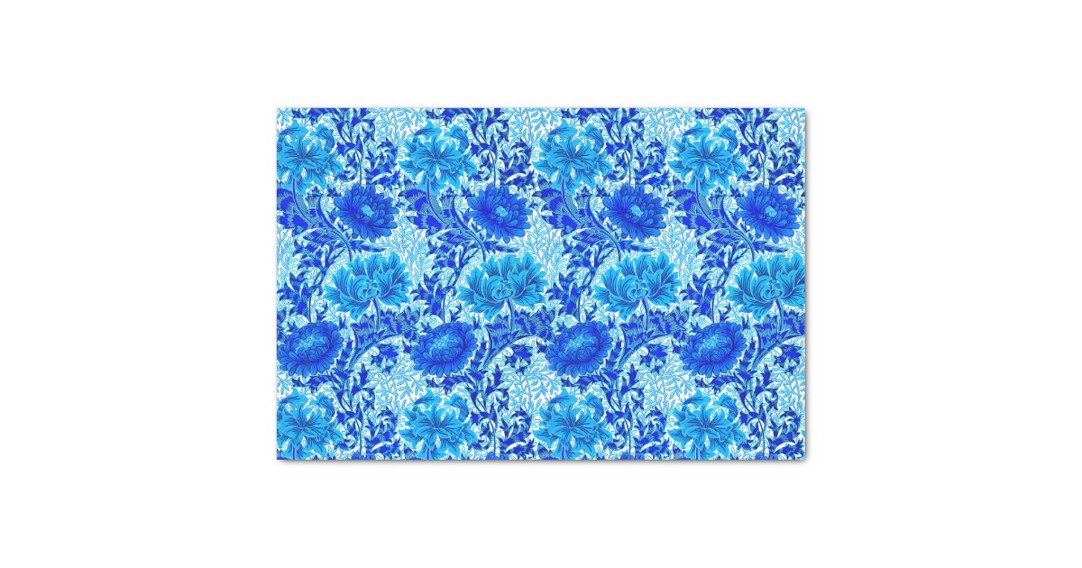 William Morris Chrysanthemums Shades of Denim Blue Tissue Paper Zazzle