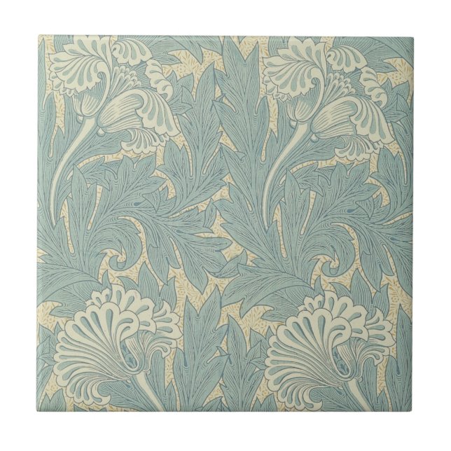 William Morris Classic Tulip Blue Floral Ceramic Tile (Front)