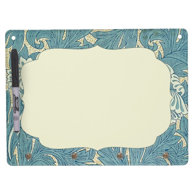 William Morris Classic Tulip Blue Floral Dry Erase Board With Keychain Holder (Front)