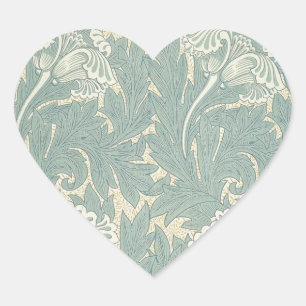 William Morris Classic Tulip Blue Floral Heart Sticker