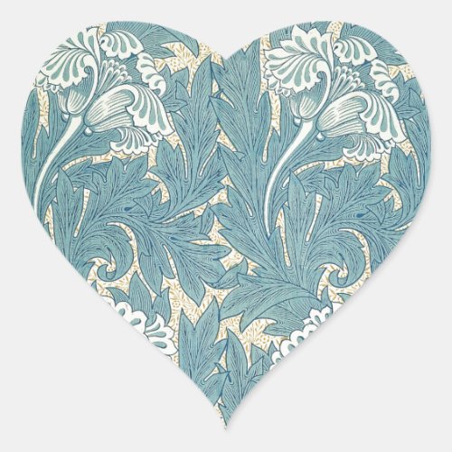 William Morris Classic Tulip Blue Floral Heart Sticker