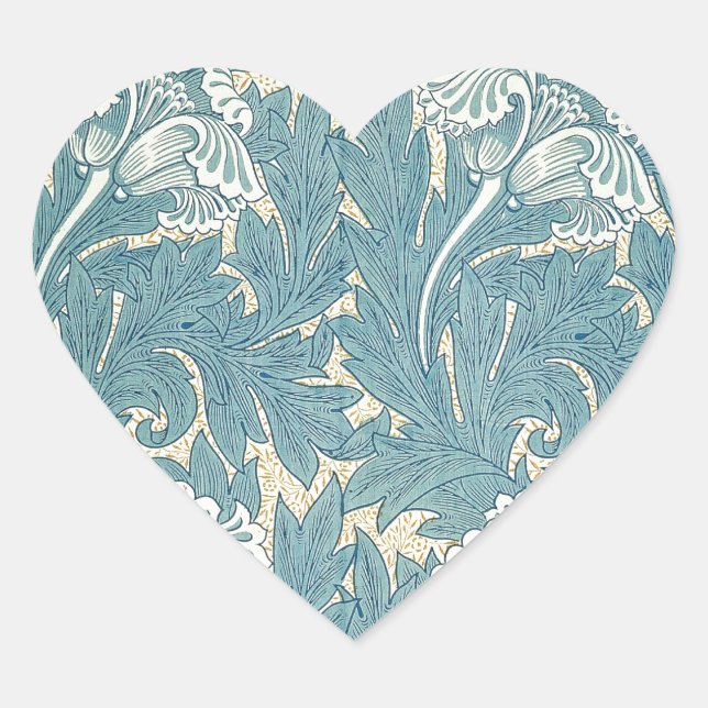 William Morris Classic Tulip Blue Floral Heart Sticker (Front)