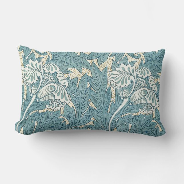 William Morris Classic Tulip Blue Floral Lumbar Pillow (Front)