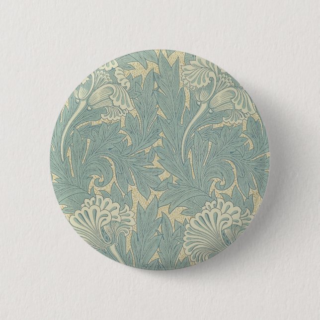 William Morris Classic Tulip Blue Floral Pinback Button (Front)