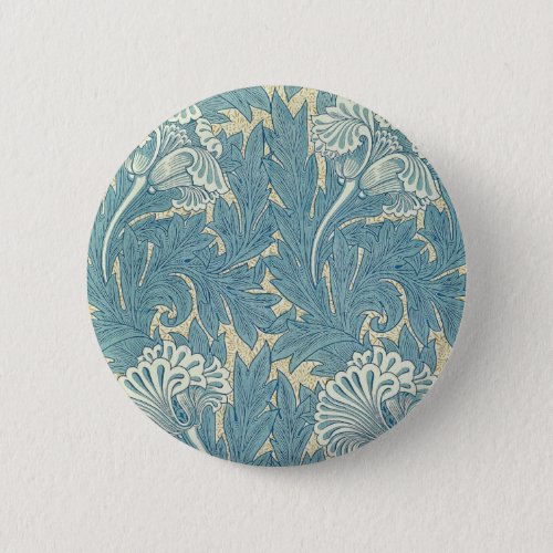 William Morris Classic Tulip Blue Floral Pinback Button