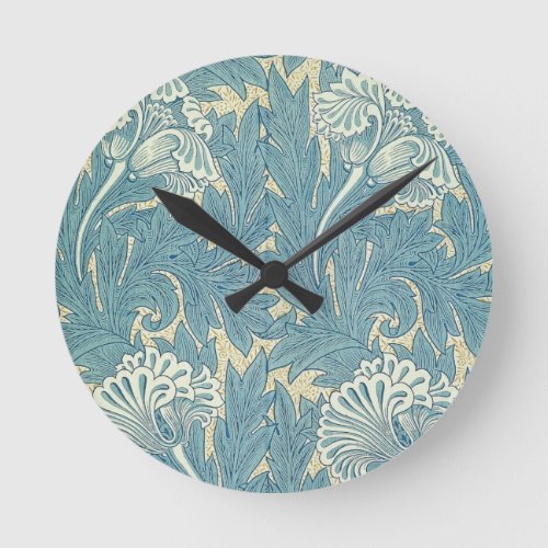 William Morris Classic Tulip Blue Floral Round Clock
