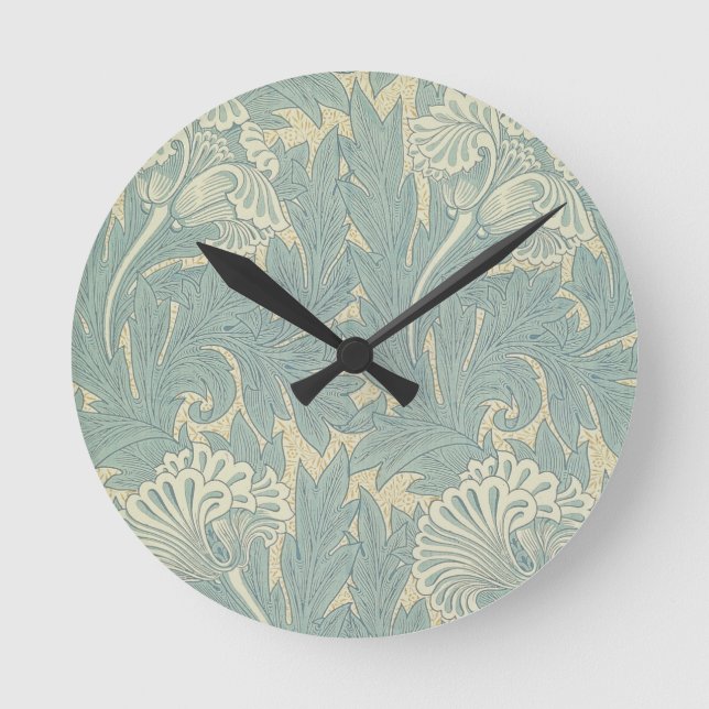 William Morris Classic Tulip Blue Floral Round Clock (Front)