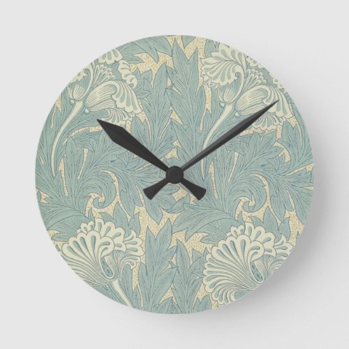 William Morris Classic Tulip Blue Floral Round Clock