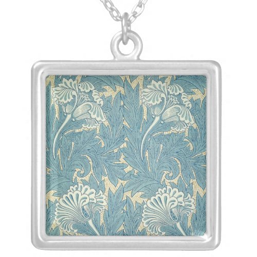William Morris Classic Tulip Blue Floral Silver Plated Necklace