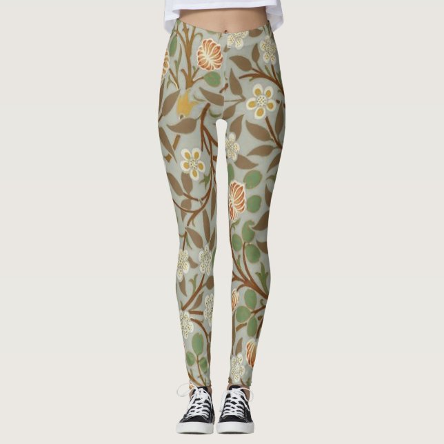 William Morris Clover Botanical Flower Leggings (Front)