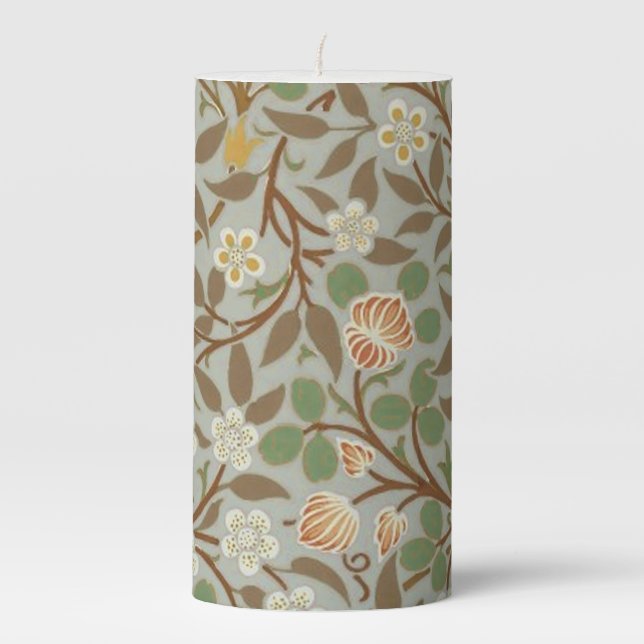 William Morris Clover Botanical Flower Pillar Candle (Front)
