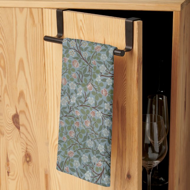 William Morris Clover Floral Flowers Green Pink  Kitchen Towel (Thirds Fold)