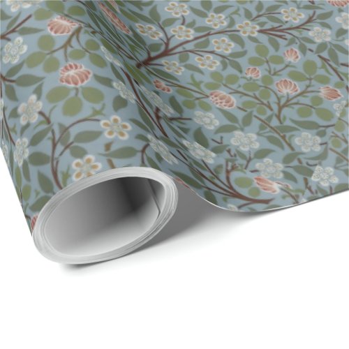 William Morris Clover Floral Flowers Green Pink  Wrapping Paper
