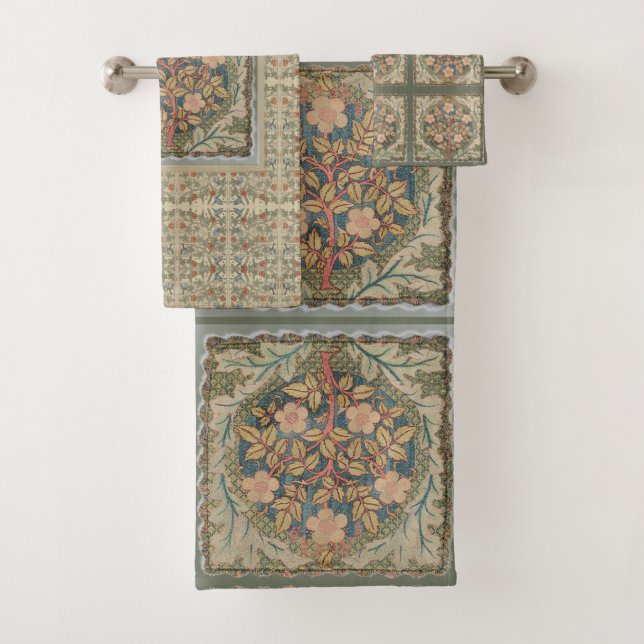 William * Morris Compilation Trellis Floral Tree Bath Towel Set (Insitu)