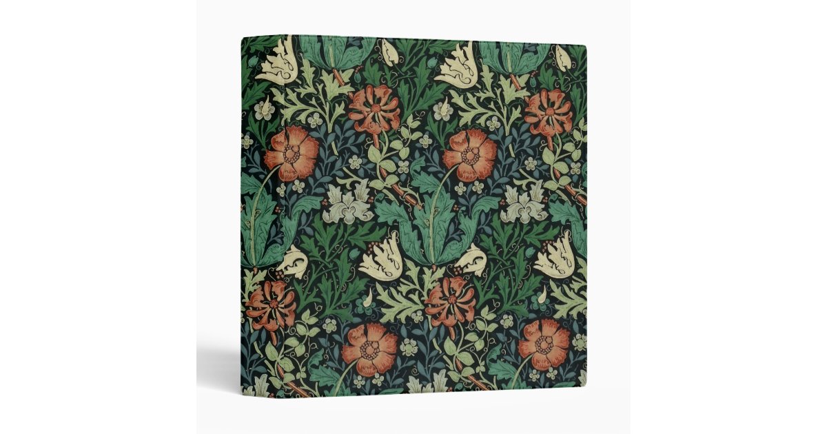 William Morris Compton Floral Art Nouveau Pattern 3 Ring Binder | Zazzle