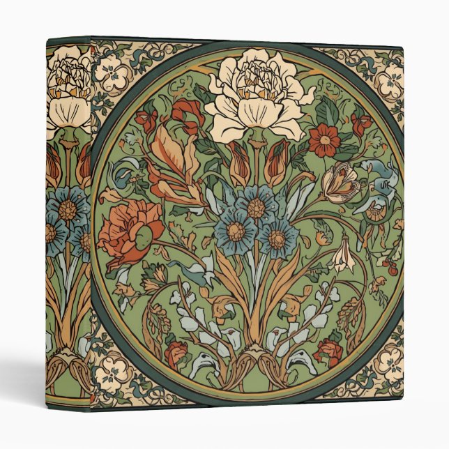 William Morris Compton Floral Art Nouveau Pattern 3 Ring Binder (Front/Spine)