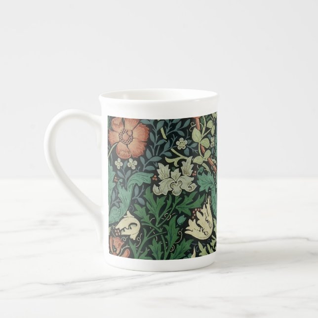William Morris Compton Floral Art Nouveau Pattern Bone China Mug (Left)