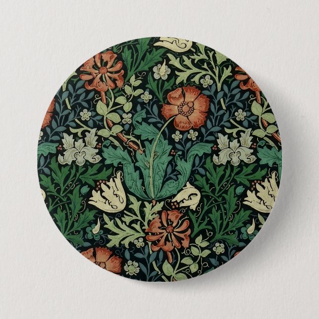 William Morris Compton Floral Art Nouveau Pattern Button (Front)