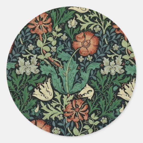 William Morris Compton Floral Art Nouveau Pattern Classic Round Sticker