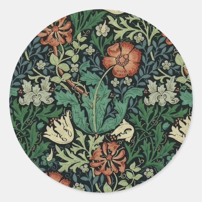 William Morris Compton Floral Art Nouveau Pattern Classic Round Sticker (Front)