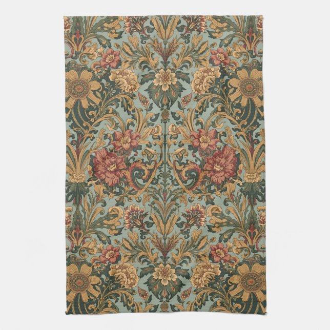 William Morris Compton Floral Art Nouveau Pattern Kitchen Towel (Vertical)