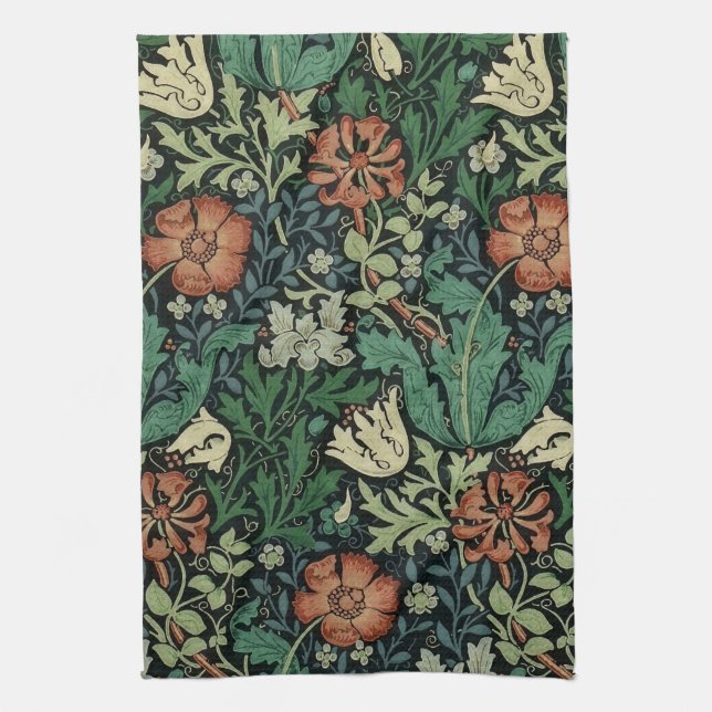 William Morris Compton Floral Art Nouveau Pattern Kitchen Towel (Vertical)