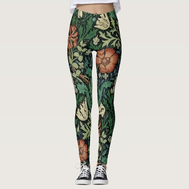 William Morris Compton Floral Art Nouveau Pattern Leggings (Front)
