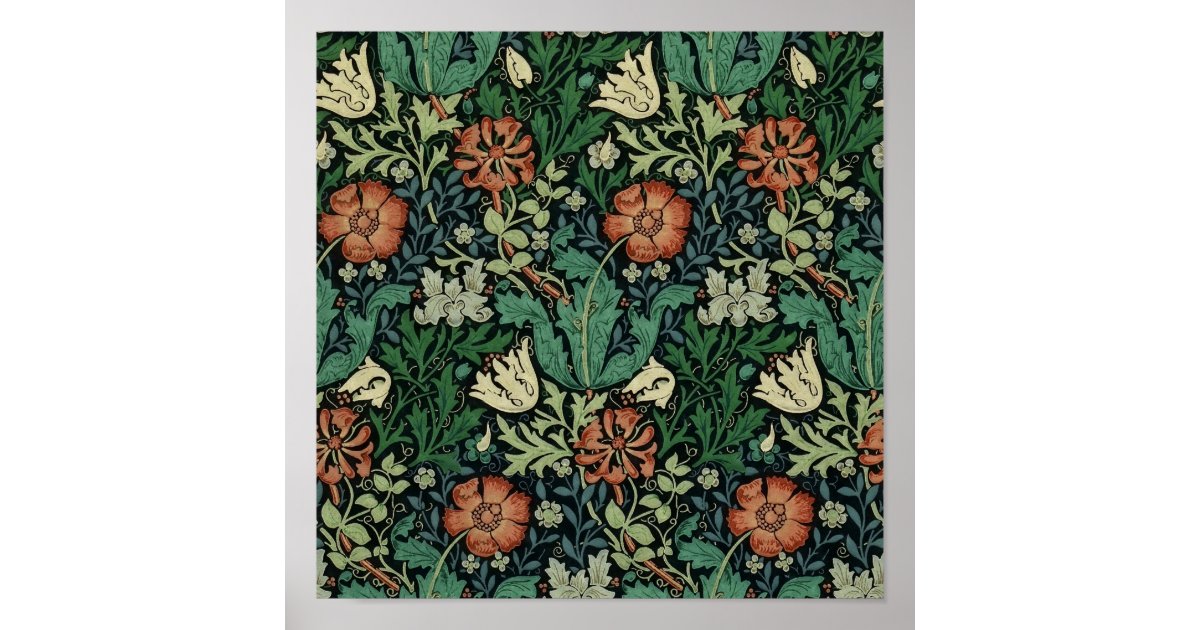 William Morris Compton Floral Art Nouveau Pattern Poster | Zazzle