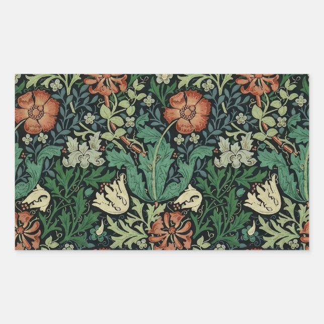 William Morris Compton Floral Art Nouveau Pattern Rectangular Sticker (Front)