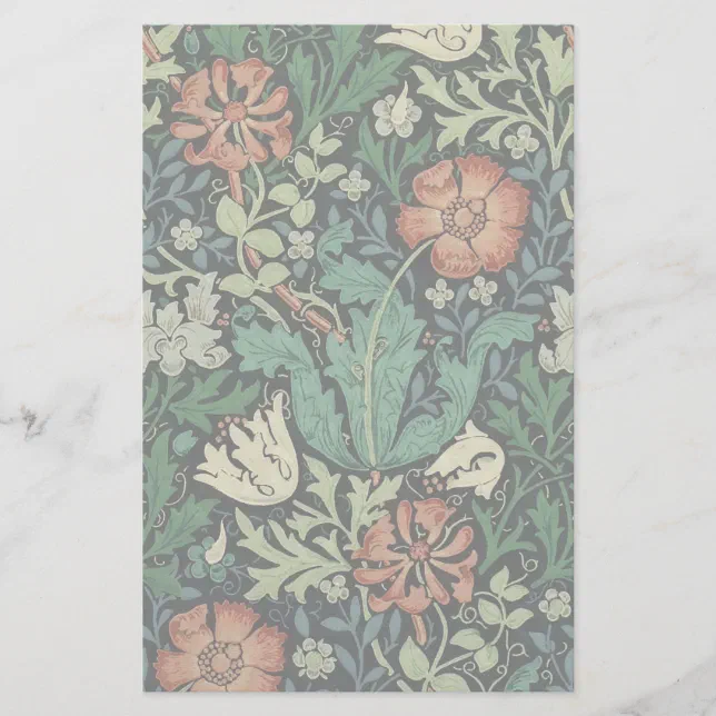 William Morris Compton Floral Art Nouveau Pattern Stationery | Zazzle