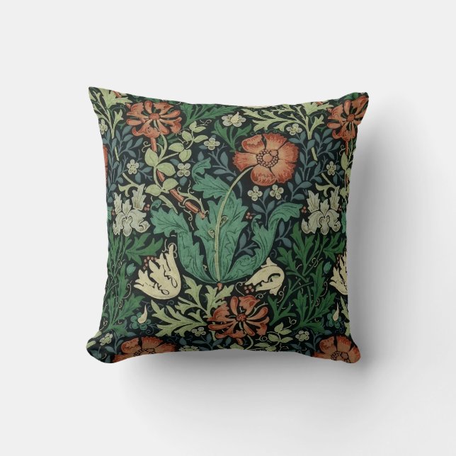 William Morris Compton Floral Art Nouveau Pattern Throw Pillow (Front)