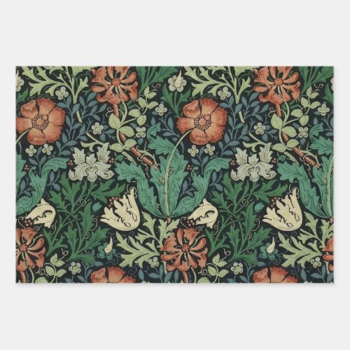 William Morris Compton Floral Art Nouveau Pattern Wrapping Paper Sheets