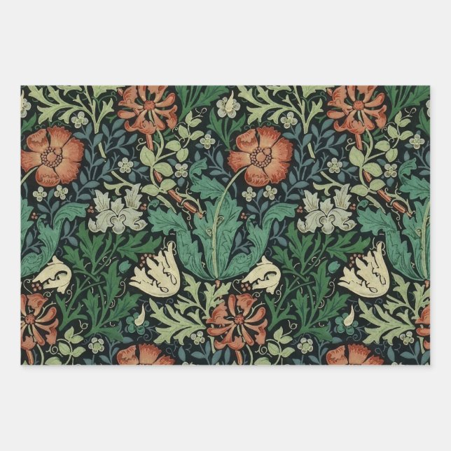 William Morris Compton Floral Art Nouveau Pattern Wrapping Paper Sheets (Front)