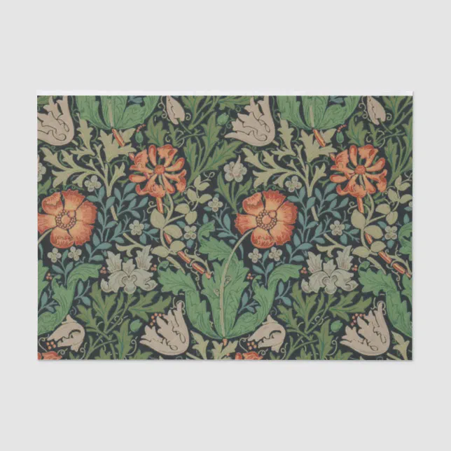 Coussin William Morris Compton - 40x40 Cm, Velours, Motif Floral