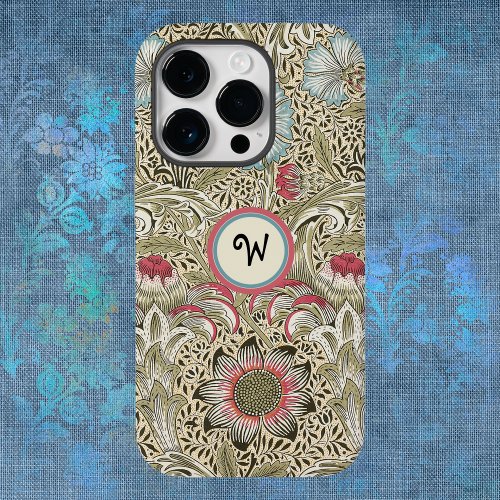 William Morris Corncockle Cream Rose With Initial Case_Mate iPhone 14 Pro Case