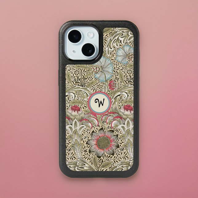William Morris Corncockle Cream Rose With Initial iPhone 15 Case (Creator Uploaded)