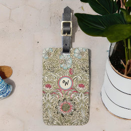 William Morris Corncockle Cream Rose With Initial Luggage Tag