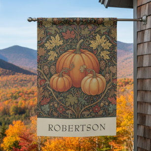 William Morris Cottage Pumpkin Fall Name House Flag