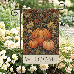 William Morris Cottage Pumpkin Fall Welcome Garden Flag